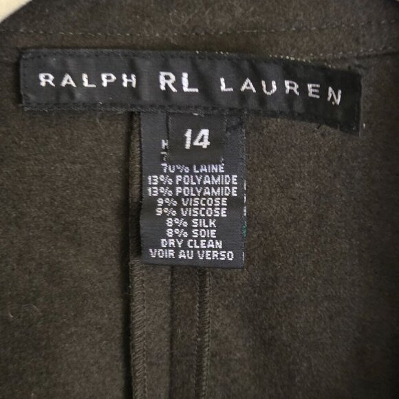 Ralph Lauren Black Label Vintage Wool Blend Dark Olive Open Front Unique Jacket - Picture 5 of 6